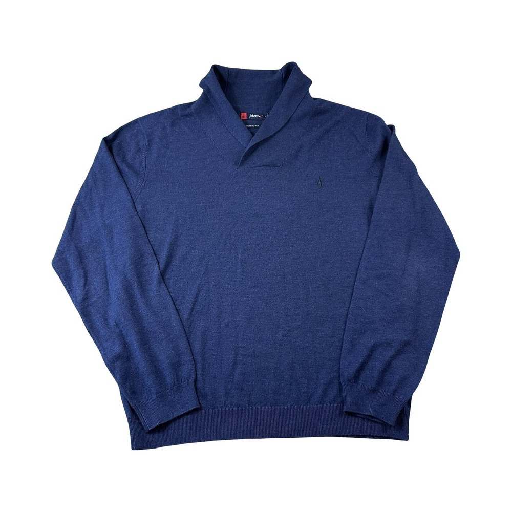 Johnnie-O Blue Mock Neck Pure Merino‎ Wool Mens L/S Sweater Size Large